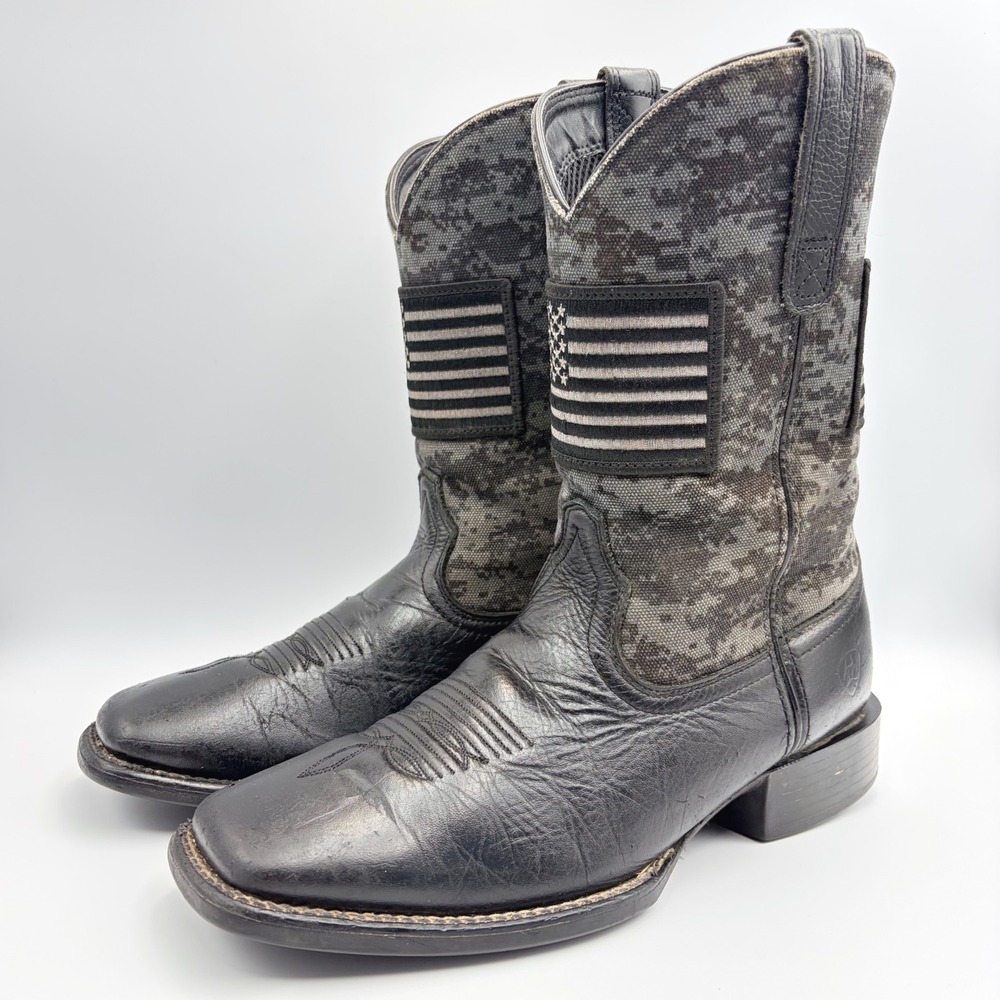 Ariat Sport Patriot Mens 8.5 Black Leather Digital Camo Western Boots Square Toe